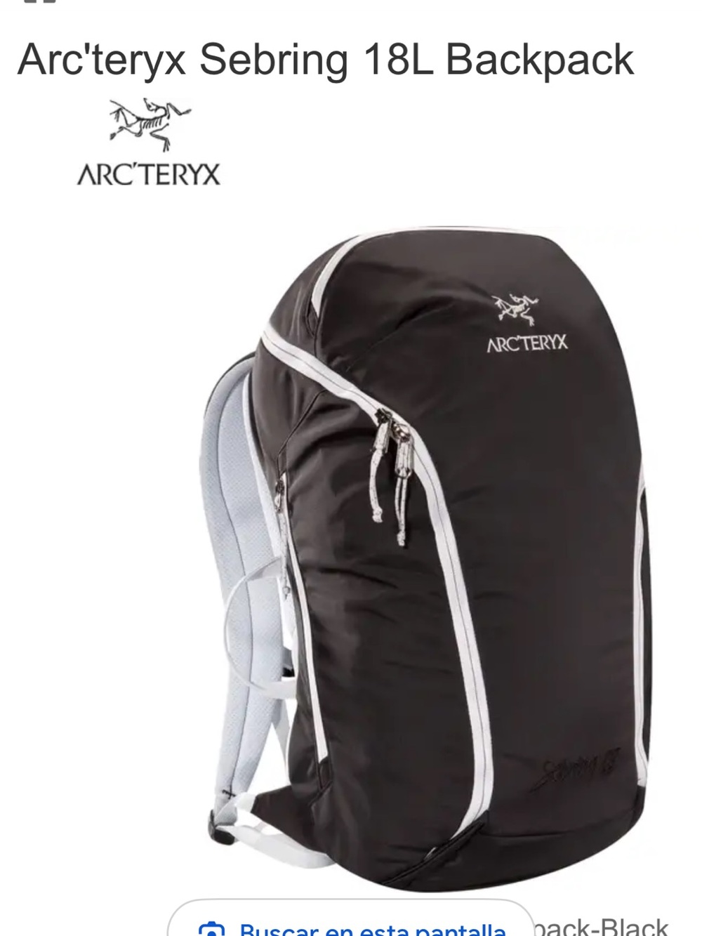 Arc'teryx Sebring 18L Backpack 18L Backpack in Black & Gray